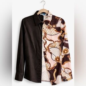 Chico's Black and Multicolor Button Down Shirt